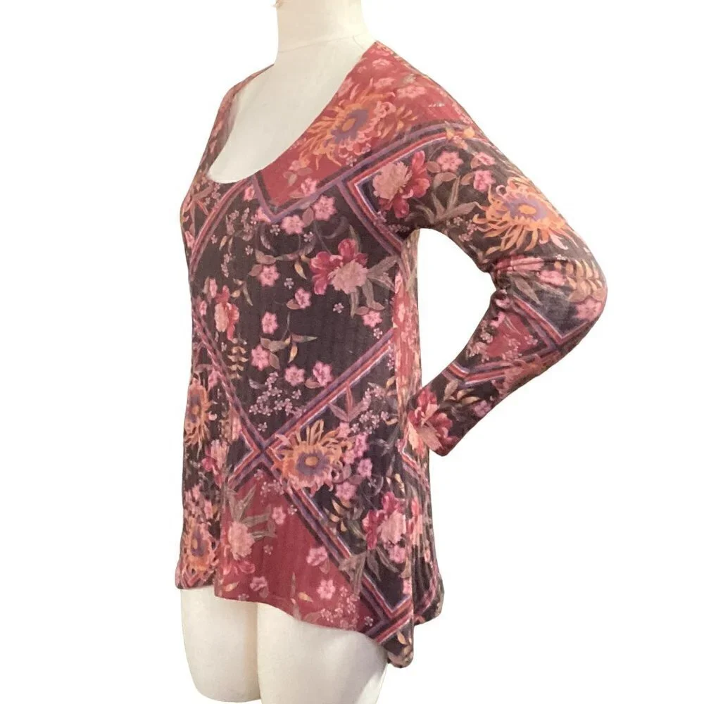 Soft Surroundings Ribbed Knit Floral Swing Tunic Top Sz PM 112E - Picture 4 of 8